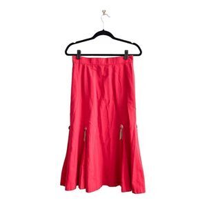 Vintage Womens Pleated Hem Flared Square Dancing Midi Skirt Red Small Handmade
